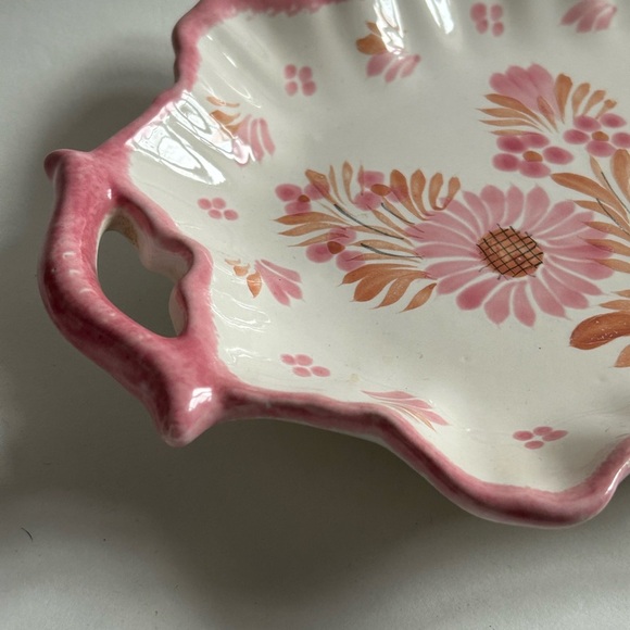 HB Quimper France Faience Camaieu Pink Floral Platter Tray With Handles - Picture 5 of 8